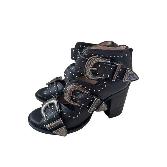 freebird Shoes - FREEBIRD by Steven Violet Black Leather Buckle Heels Size 8